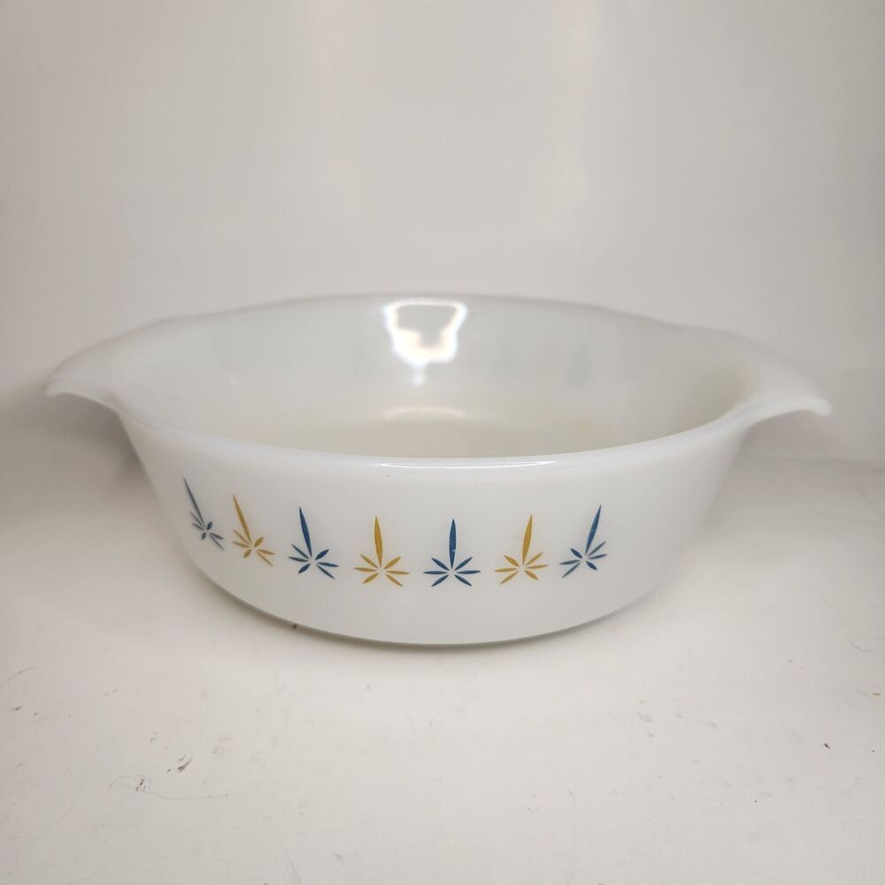Vintage FIRE‎ KING Candle Glow Atomic Star 7 5/8" Casserole Dish #436 One Quart